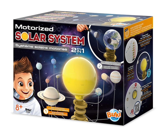 Buki France solar system toy for kids showing a light-up rotating sun and planets STEM model with a torch for eclipses science play