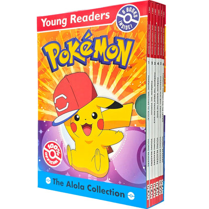Young Readers Pokémon Level 2 Alola Collection box set featuring six colorful books with beloved characters and adventures.