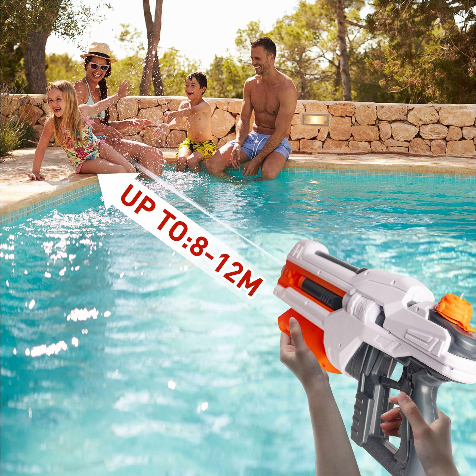 YIYAYOO large water gun for kids and adults, powerful super soaker with 1300cc capacity, long-range water blaster for summer outdoor fun.