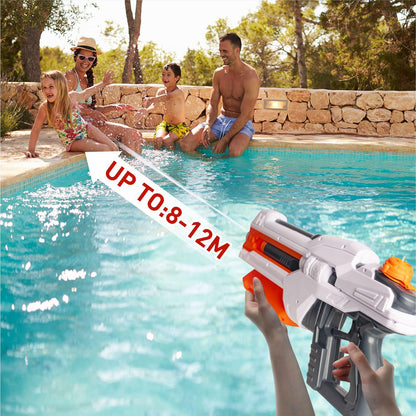 YIYAYOO large water gun for kids and adults, powerful super soaker with 1300cc capacity, long-range water blaster for summer outdoor fun.