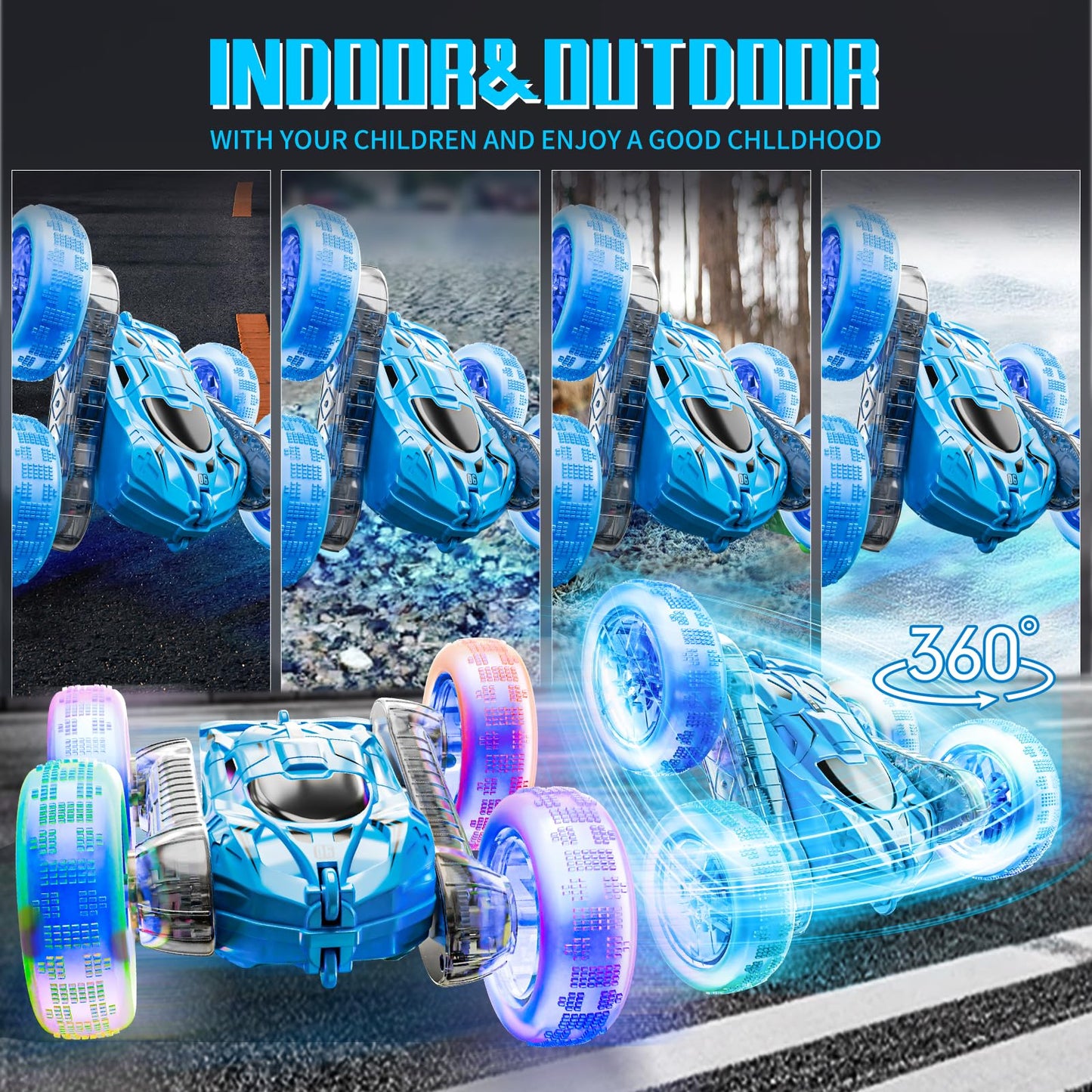 YouCute Remote control cars for Kids Age 4 5 6 7 8 9 10+ Year Old Boys Girls RC Stunt Car Toys Birthday (Blue)