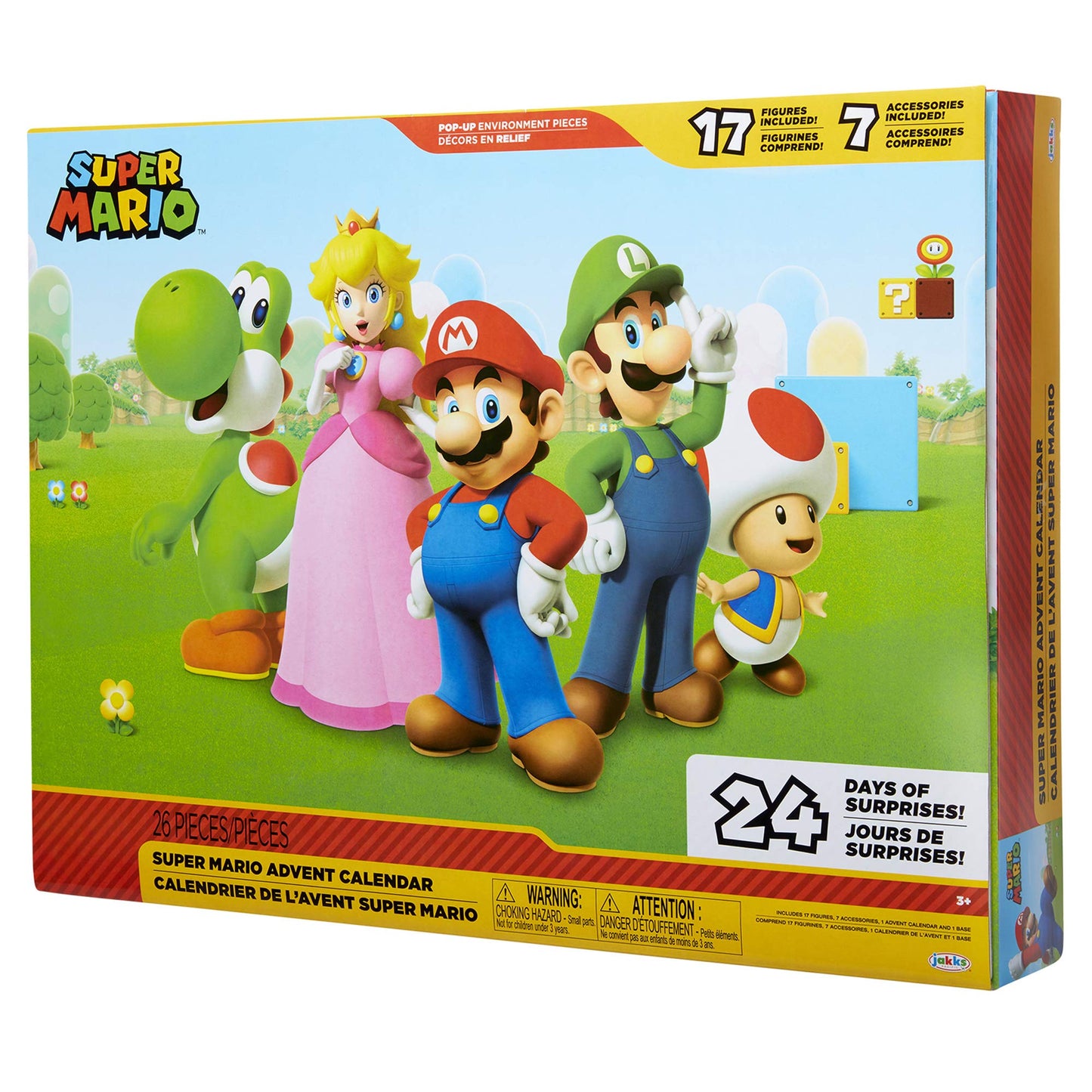 Super Mario Advent Calendar by JAKKS Pacific featuring 24 days of surprise figures, accessories, and mystery characters for kids and collectors.
