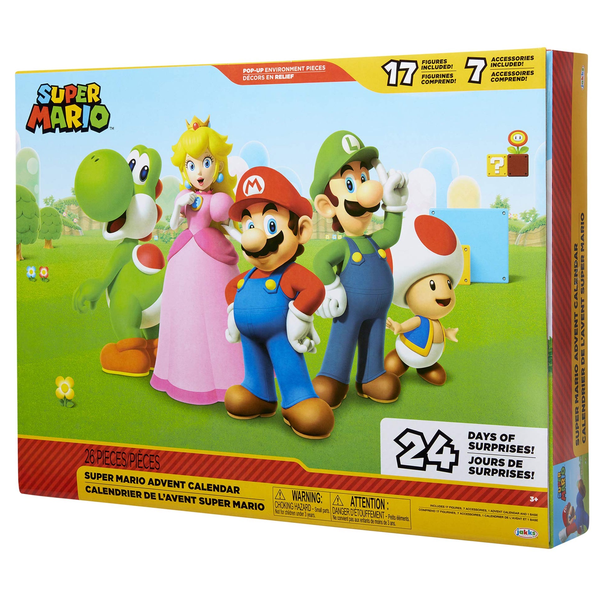 Super Mario Advent Calendar by JAKKS Pacific featuring 24 days of surprise figures, accessories, and mystery characters for kids and collectors.