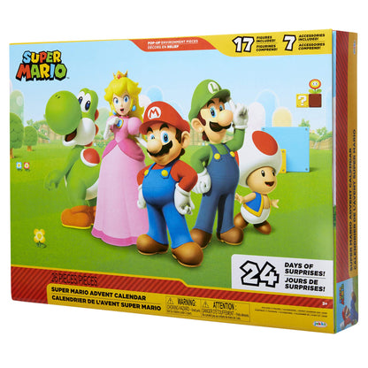 Super Mario Advent Calendar by JAKKS Pacific featuring 24 days of surprise figures, accessories, and mystery characters for kids and collectors.