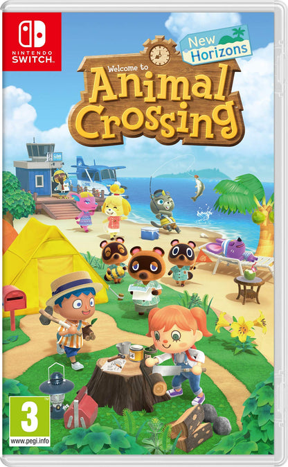 Nintendo Animal Crossing: New Horizons game for Nintendo Switch, featuring colorful island scene with characters and lush environment.