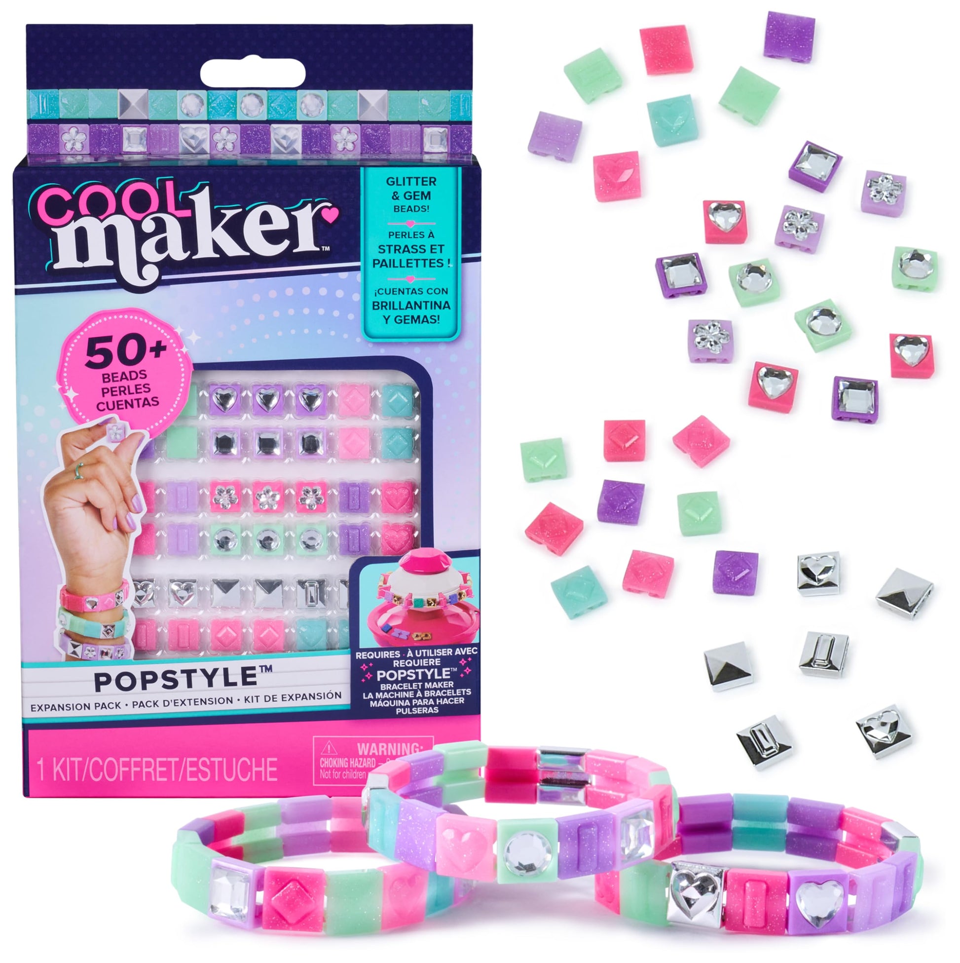 Cool MAKER PopStyle bracelet maker expansion pack with 50+ gem beads and supplies for creating friendship bracelets for kids.