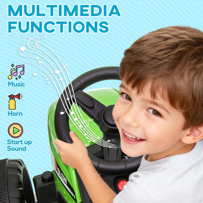 HOMCOM Kids Electric Car, 12V Electric Ride on Tractor and Trailer with Detachable Trailer Remote Control, USB, Horn, Lights, Start-Up Sound, for Ages 3-6 Years, Green