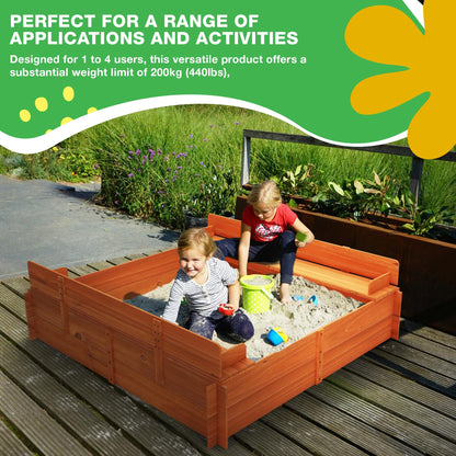 Big Game Hunters Sand Pit | 96 x 96 Square Wooden Sandpit with Lid | Outdoor Sandpit with Fold Out Lid that Becomes Seats for Children | Wooden Kids Toys