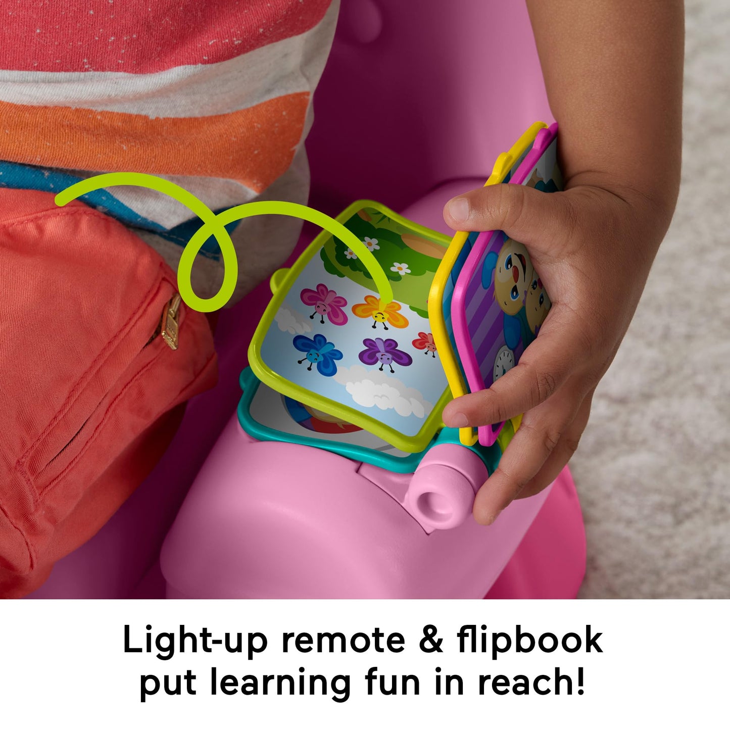 Fisher-Price Laugh & Learn toddler learning toy chair in pink with music lights and activities, suitable for ages 1+ years.