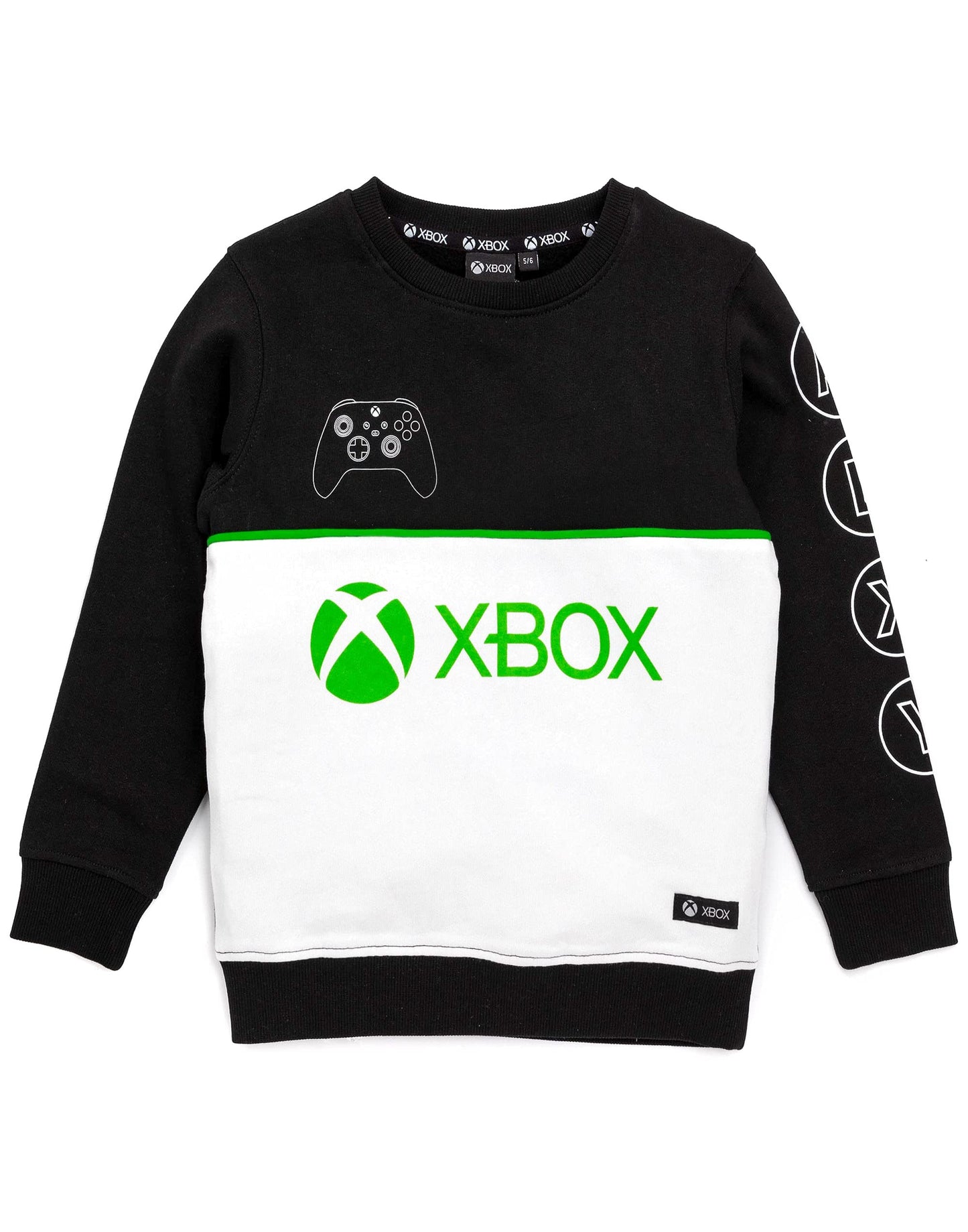 Xbox kids' black and green controller sweatshirt, boys and girls hoodie featuring gaming-inspired design for ages 14-15.
