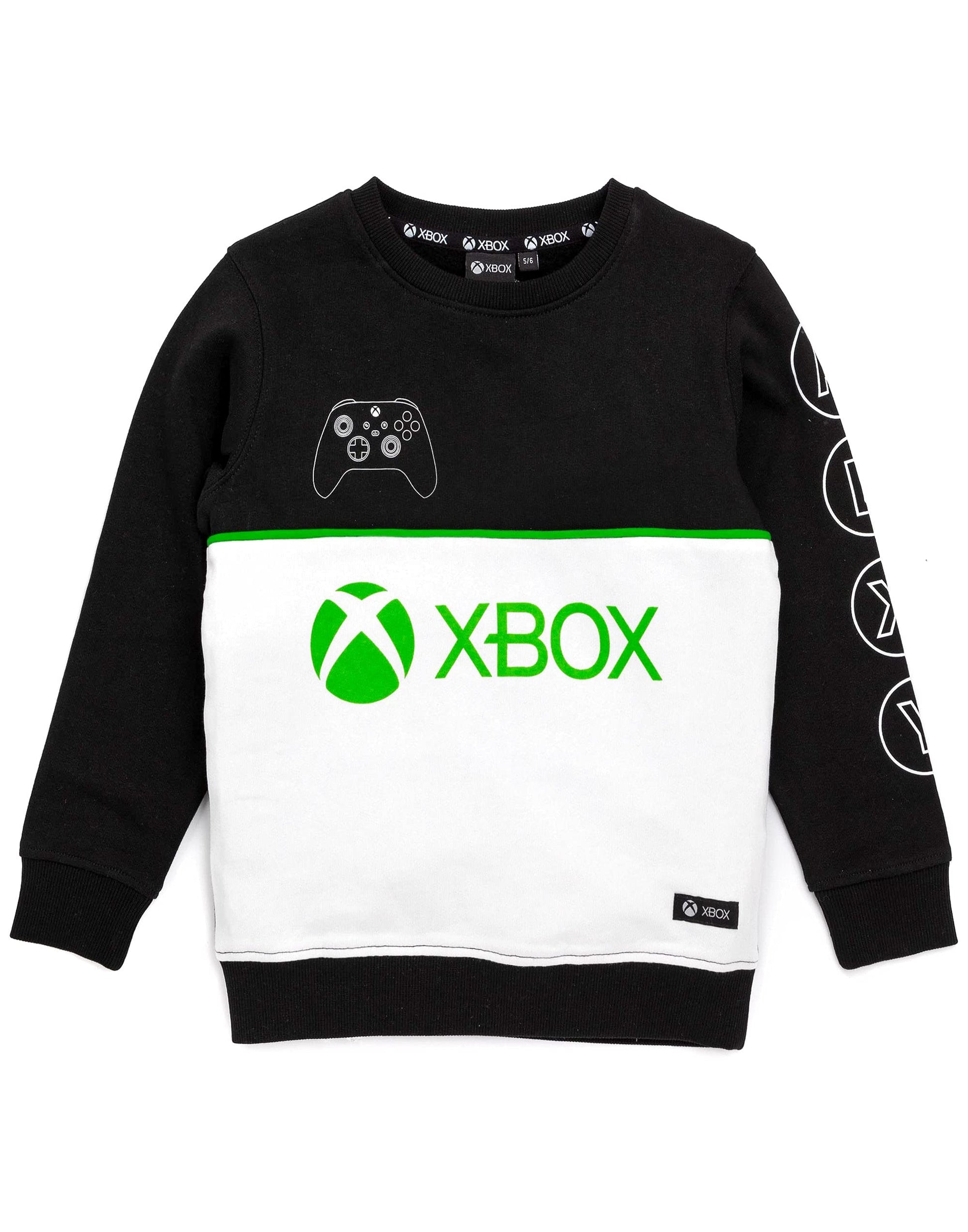 Xbox kids' black and green controller sweatshirt, boys and girls hoodie featuring gaming-inspired design for ages 14-15.