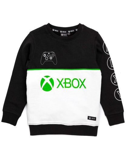 Xbox kids' black and green controller sweatshirt, boys and girls hoodie featuring gaming-inspired design for ages 14-15.