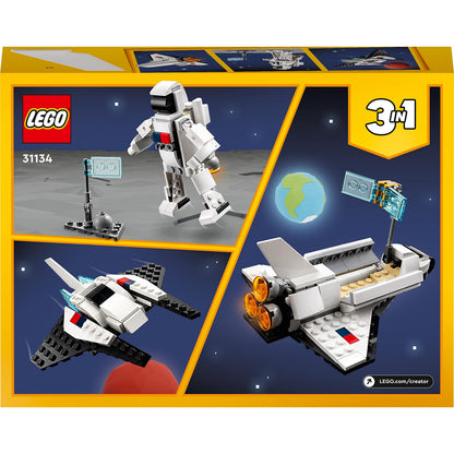 LEGO 31134 Creator 3-in-1 Space Shuttle toy, astronaut figure, and spaceship set, ideal for creative building fun.