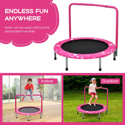 GYMAX Kids Trampoline with Handle, 36’’ Foldable Rebounder, Protective Cover, Outdoor Indoor Mini Trampolines for Children, Max Weight 150kg (Pink)
