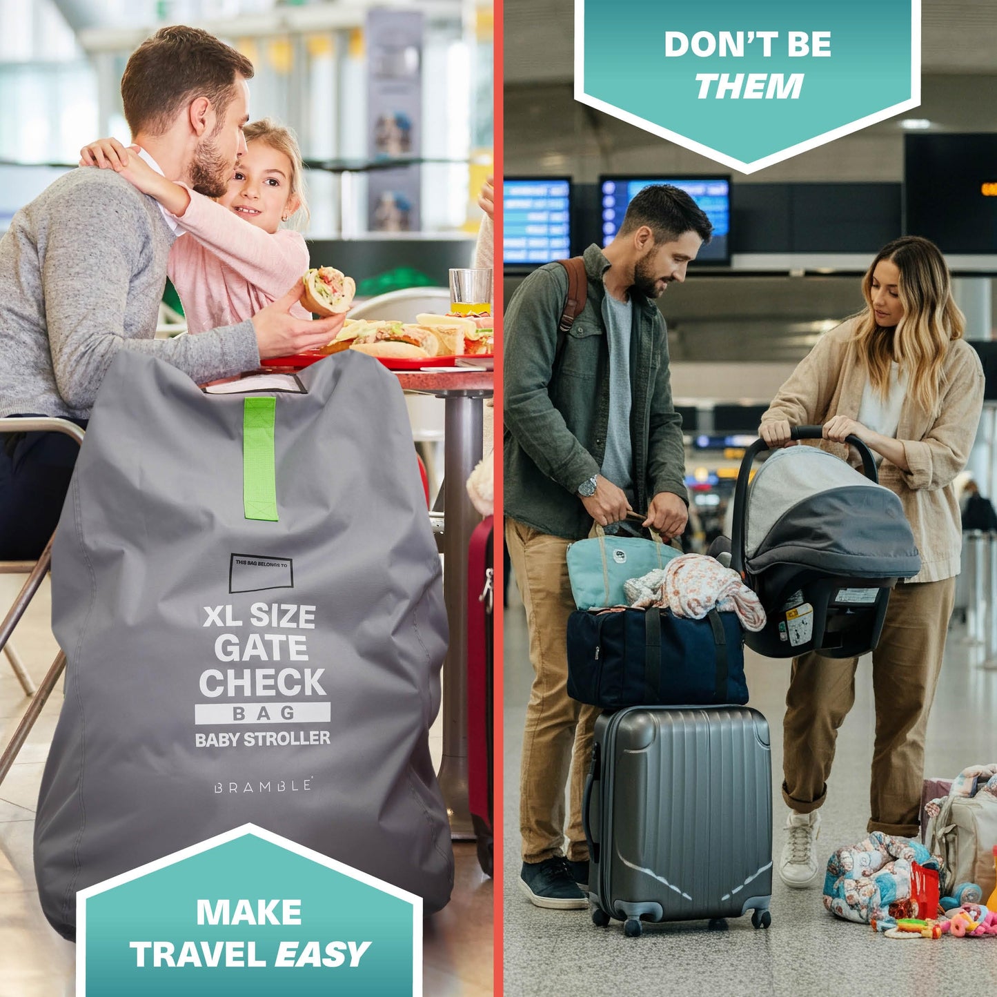Bramble - XL Stroller Bag for Airplane - Extra Large Pram Bag for Airplane Travel - Water Resistant Double Pushchair Buggy Cover for Gate Check (Grey)