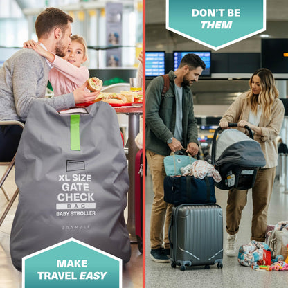 Bramble - XL Stroller Bag for Airplane - Extra Large Pram Bag for Airplane Travel - Water Resistant Double Pushchair Buggy Cover for Gate Check (Grey)
