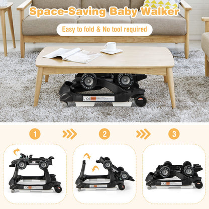 COSTWAY 4-in-1 baby walker with foldable design, adjustable height and speed, music, lights, steering wheel for toddlers ages 6-18 months