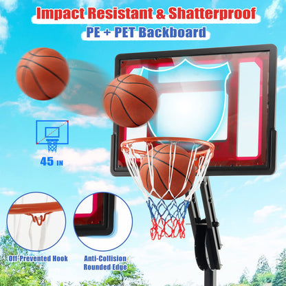 COSTWAY 10ft Basketball Backboard Hoop Net Set, 1.05M-2.6M Height Adjustable Basketball Stand with Wheels, Weighted Bag, for Kids, Junior and Adult
