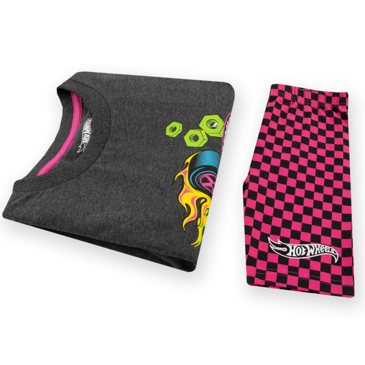 Hot Wheels Girls T Shirt And Shorts | Co Ord Set | Race Car Girls Tshirt And Short Set | Summer Clothes | Grey 11-12 Years