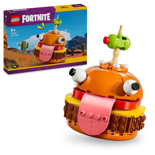 LEGO Fortnite Durrr Burger Set featuring a collectible figure and building elements for kids and gamers age 9 and up.