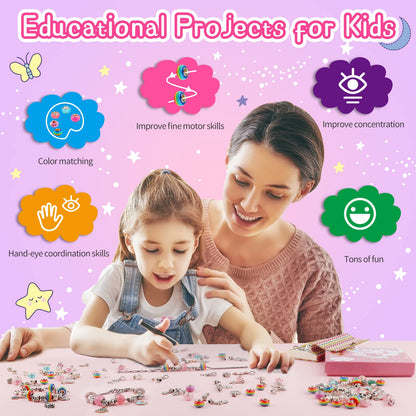 Unicorn Gifts for Girls - Arts Crafts Jewellery Bracelet Making Kit for Kids Age 7 8 9 10+ Year Old, Christmas Birthday Presents, Advent Calendar Stocking Fillers for Children