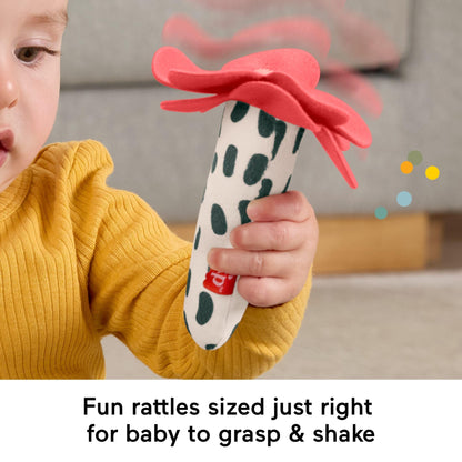 Fisher-Price Planet Friends Shake ‘n Rattle Busy Bee plush baby toys set for newborns and infants aged 3 months and up.