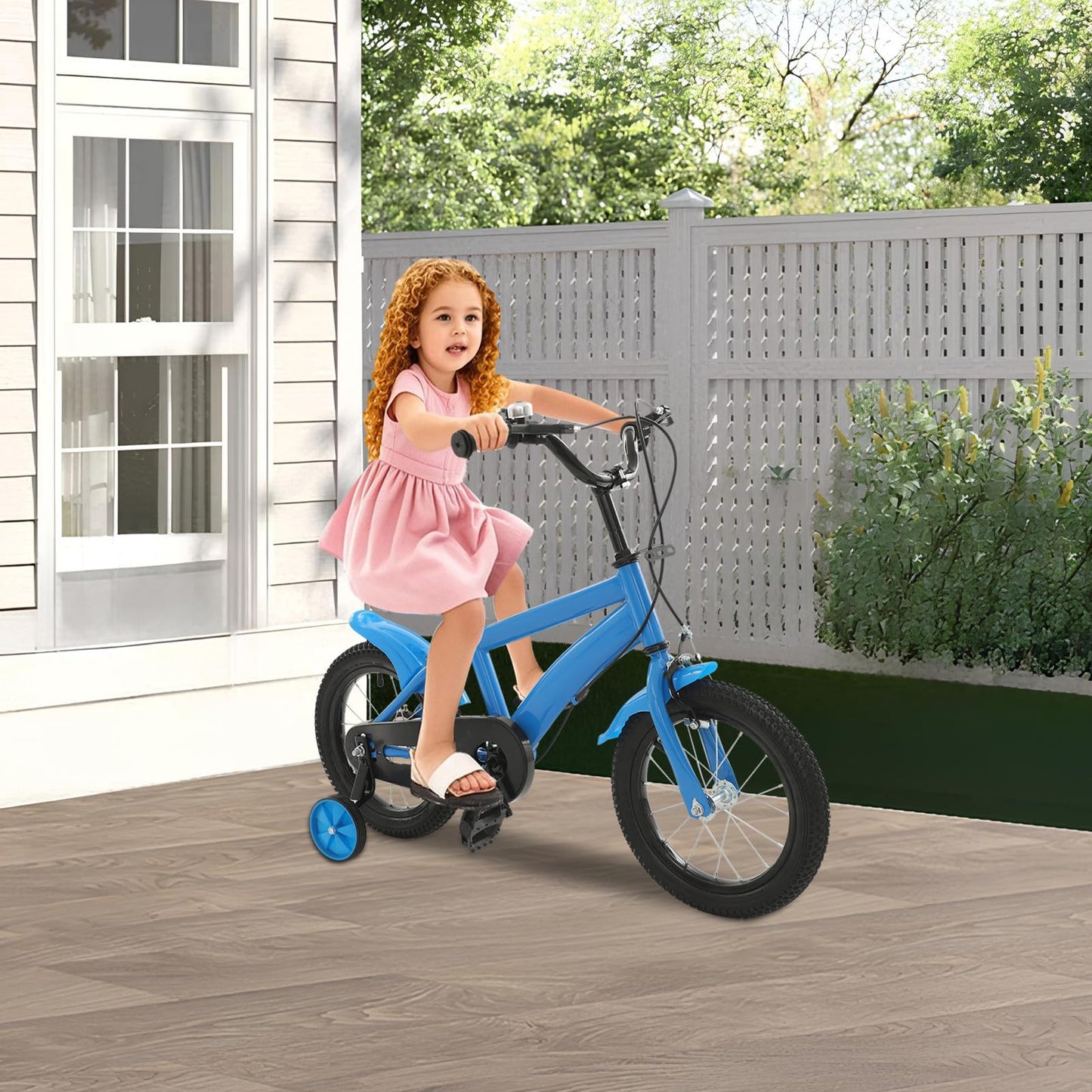 HPDTZ 14'' Children's Bicycle, Children's Learning Bicycle, Kids Bike for Children Ages 3-5, 14 inch Wheels with Stabilisers (Blue)