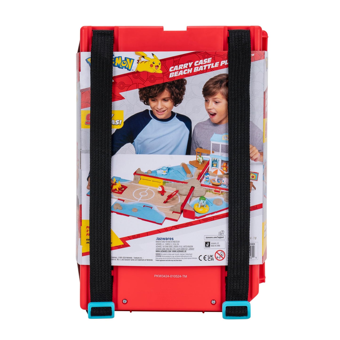 Pokémon Carry Case Beach Battle Playset with transforming backpack and 2-inch Pikachu battle figure in action pose.