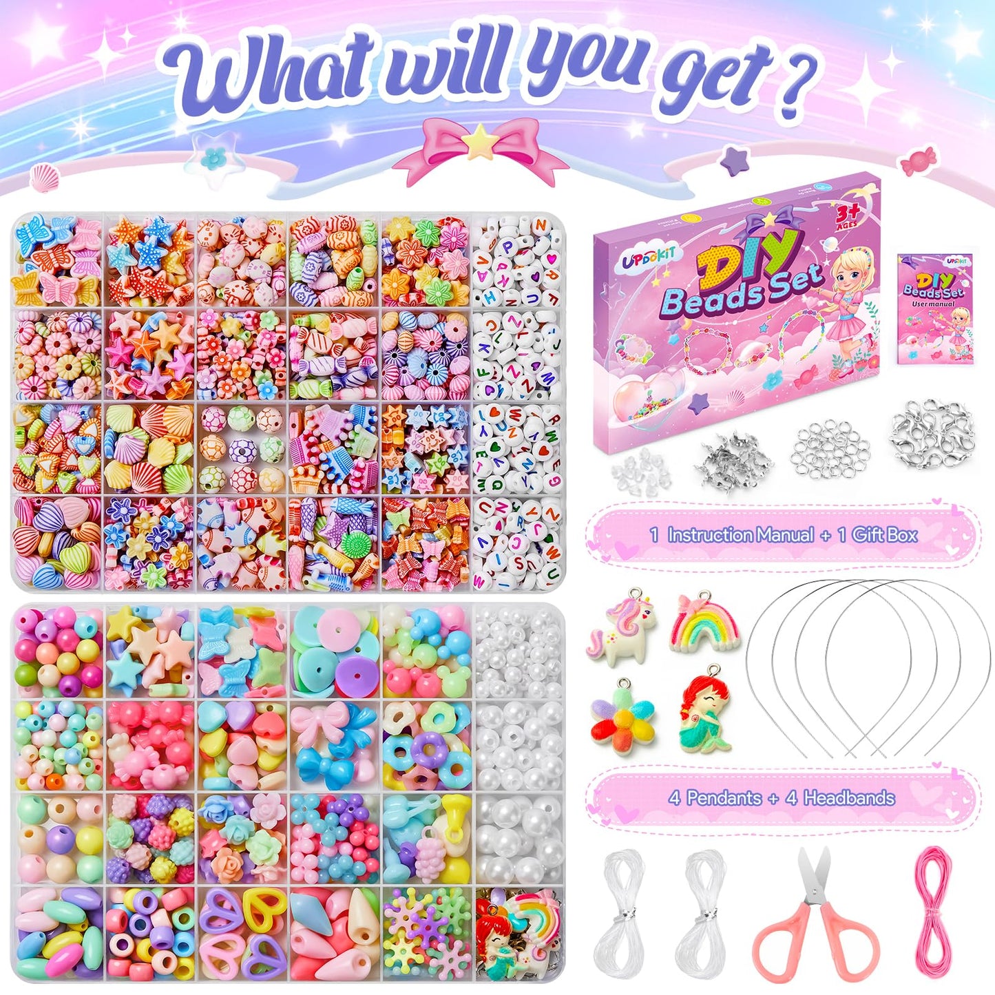 UPDOKIT Jewellery Bracelet Making Kits, 2 Boxes DIY Crafts Bracelets Necklace Making Kits for Girls, Friendship Birthday Presents Bracelet Making Kit for Kids Teen 3-14 Years Old