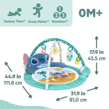 Bright Starts, Disney Baby Stitch Activity Gym, with Tummy Time Pillow, Baby Play Mat with Toy Bar, 5 Take Along Toys, for Newborns and Up