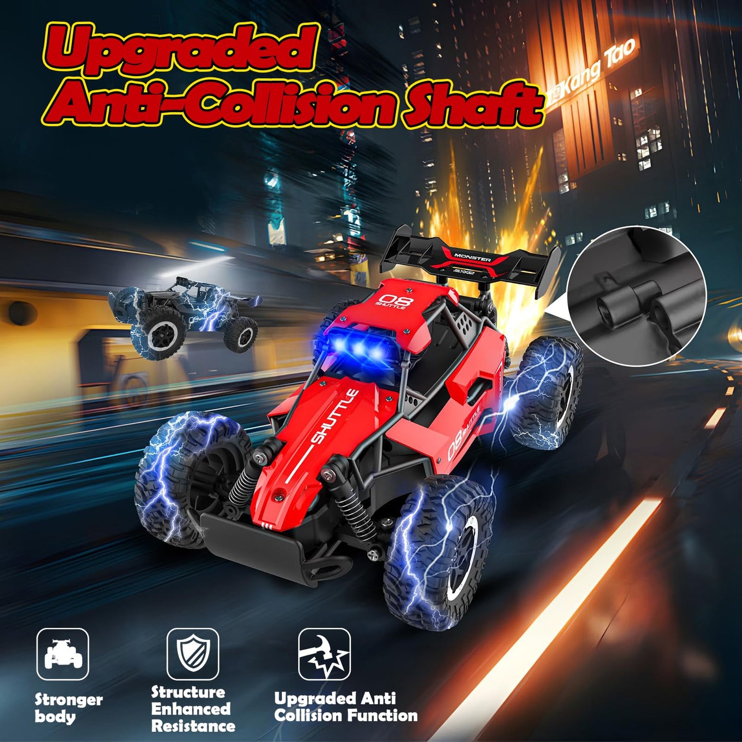 SZJJX Remote Control Car for Kids 3 4 5 6 7+, 20 KM/H High-Speed RC Cars with LED Lights, 2.4GHz 2WD Monster Truck Toys, Rechargeable RC Car, Toy Cars for Girls Boys, Christmas & Birthday Gifts–Black