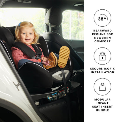 Ickle Bubba Radial Group 0+/1/2 Car Seat, Suitable from Birth to 25kg (Approx. 7 Years), 360 Degree Rotating Design for Easy Access & Integrated ISOFIX Base for Secure Installation - Grey/Black