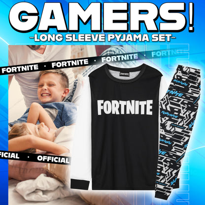 Get Trend Fortnite Boys Pyjamas Set, Long PJs for Kids & Teenagers, Cosy Loungewear Soft Nightwear, Gamer Gifts for Boys (15-16 Years, Blue/White Fortnite)
