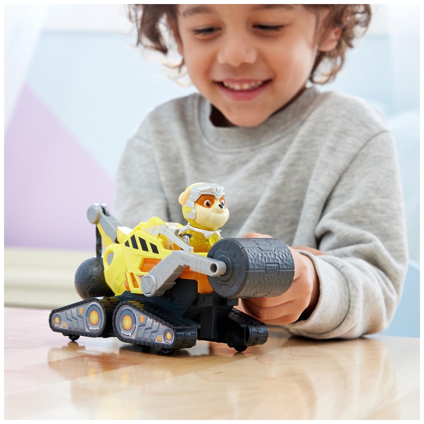 Paw Patrol: The Mighty Movie, Construction Toy Truck with Rubble Mighty Pups Action Figure, Lights and Sounds, Kids’ Toys for Boys and Girls 3+