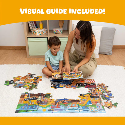 BONNYCO Giant Floor Puzzle Construction Site with 48 Large Pieces. Jigsaw Puzzles for Kids 36.2 x 24.4 in, Gifts for Boys and Girls, Educational Toys Ages 2-8