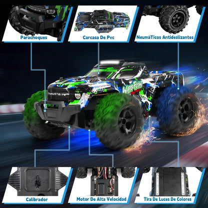 JOYTREKY Remote Control Cars - 1:18 Rc Car HighSpeed 25KMH+ LED Light with Spray 2.4GHz All Terrain Off Road Truck Toys 2 Rechargeable Batteries 60 Min Playtime Fast Racing Toy for Kids Adults - Green