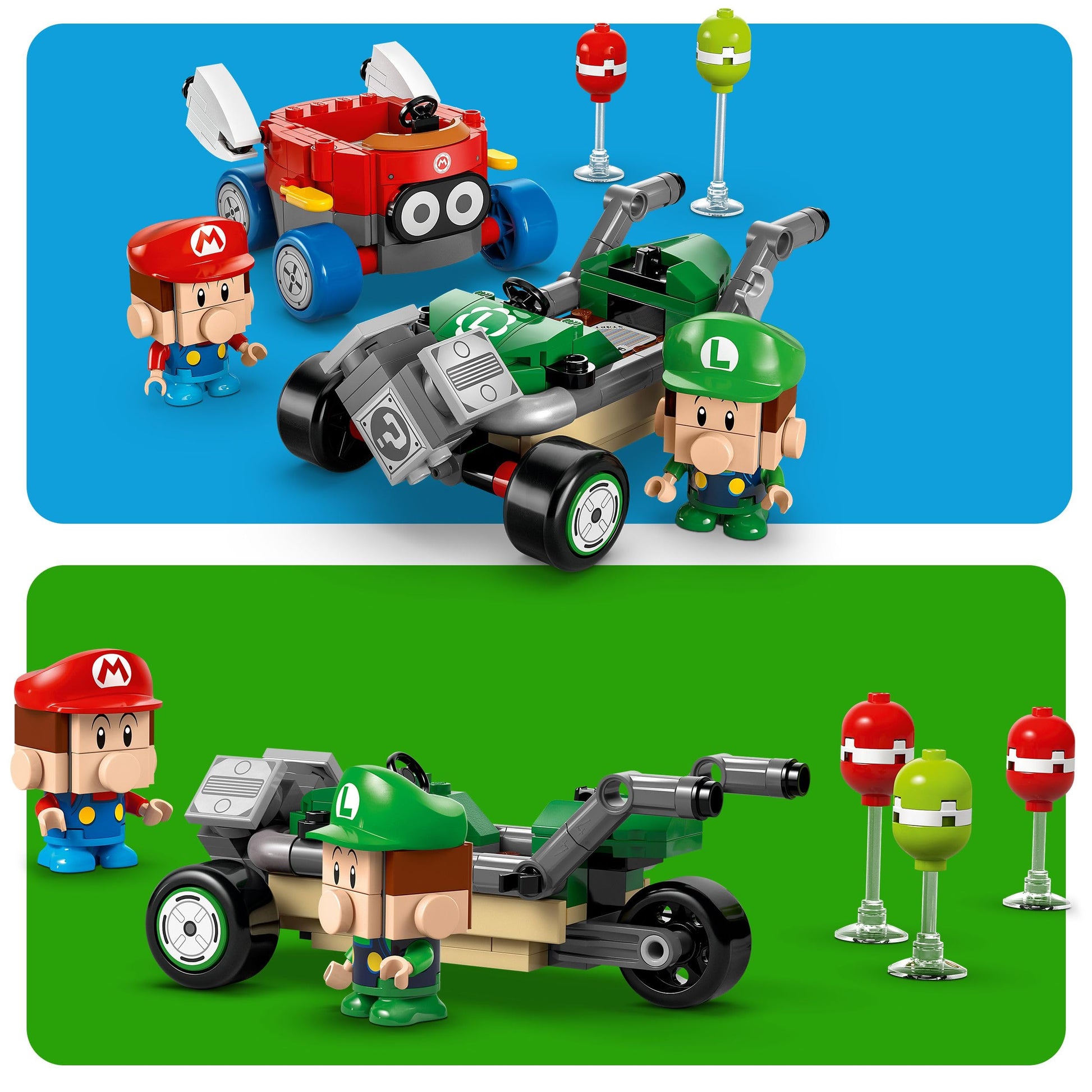 LEGO Super Mario Baby Mario vs. Baby Luigi Toy Set with collectible figures and cars, perfect for kids and Nintendo fans.