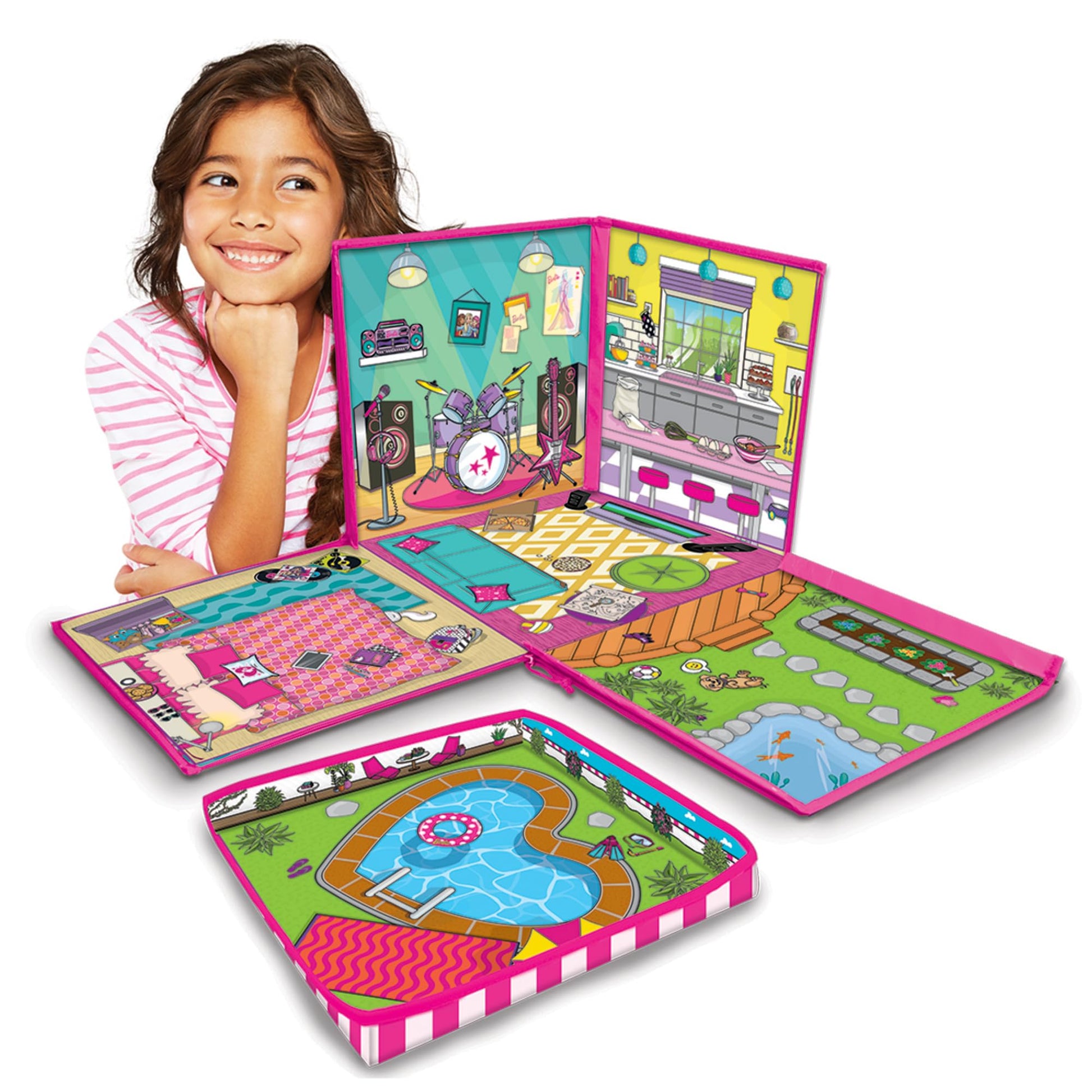 Barbie Dreamhouse ZipBin storage with playmat, designed to hold 40 dolls and accessories for creative play.