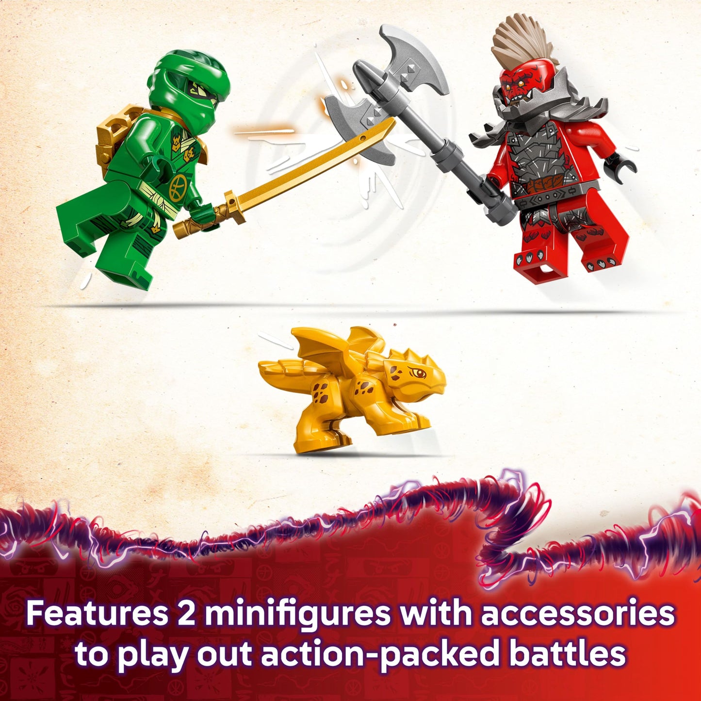 LEGO NINJAGO Lloyd’s Green Forest Dragon building toy with two minifigures, perfect for kids 6+ who love ninja and dragon adventures.