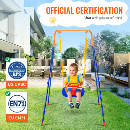 VEVOR Swing Sets for Backyard, 3-in-1 Toddler Swing Set with 4 Sandbags, Foldable Metal Stand, Easy to Assemble, Swingset Indoor/Outdoor for Kids Aged 3+