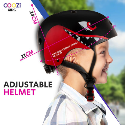 Niftii Kids Helmet with Pads - Adjustable Multi-Sport Complete Safety Gear for Cycling, Skateboarding & Scooting, Ideal for Boys & Girls Ages 3-15 Kids Bike Helmet Set, Shark