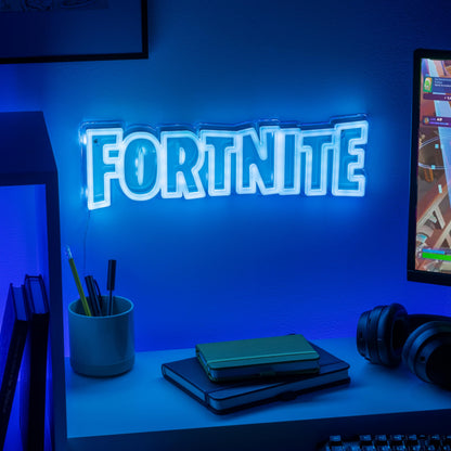 Paladone Fortnite Logo LED neon wall light with power cord, gaming decor for bedroom or living space, ideal gift for boys