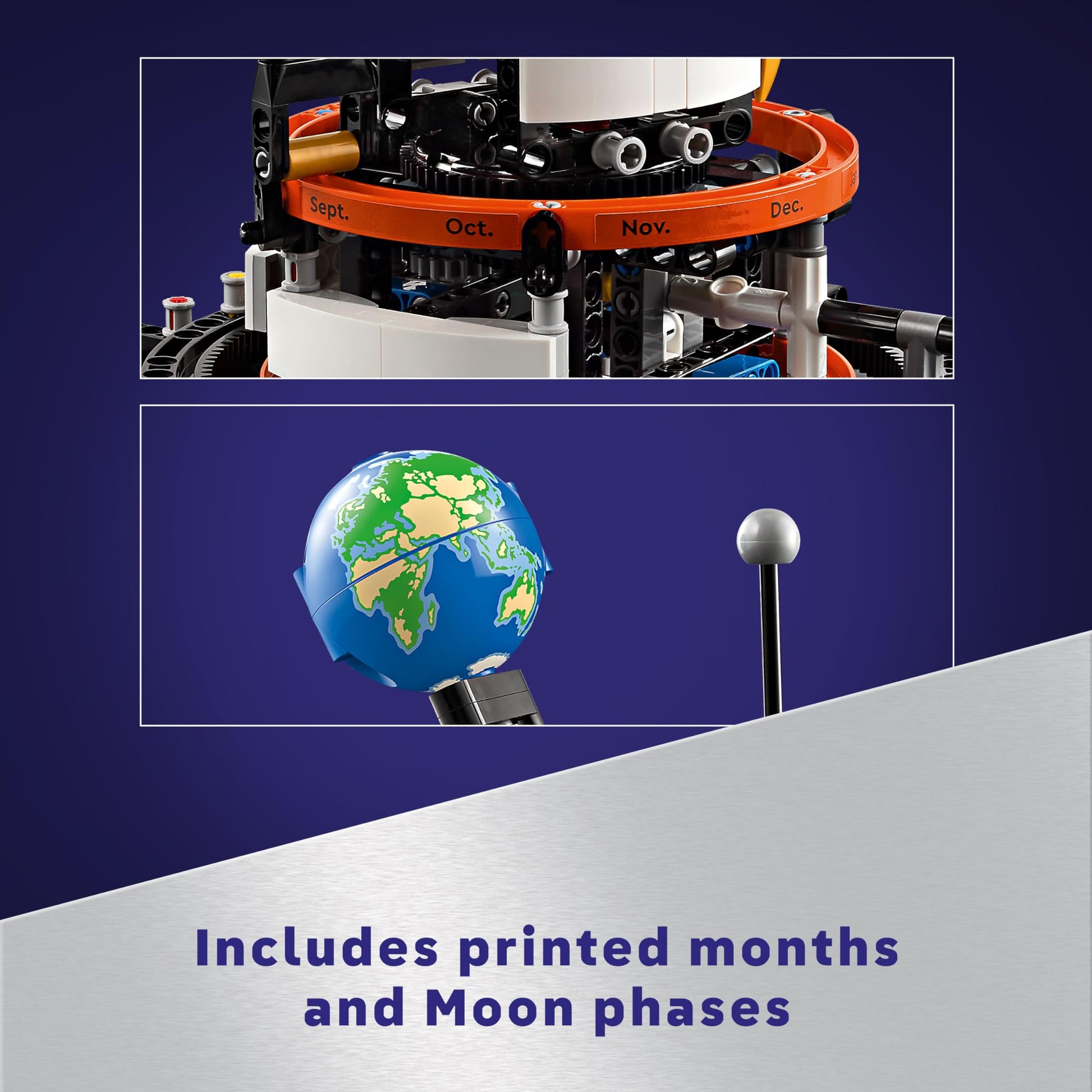 LEGO Technic Planet Earth and Moon model set showcasing detailed planetary design for imaginative play and exploration.