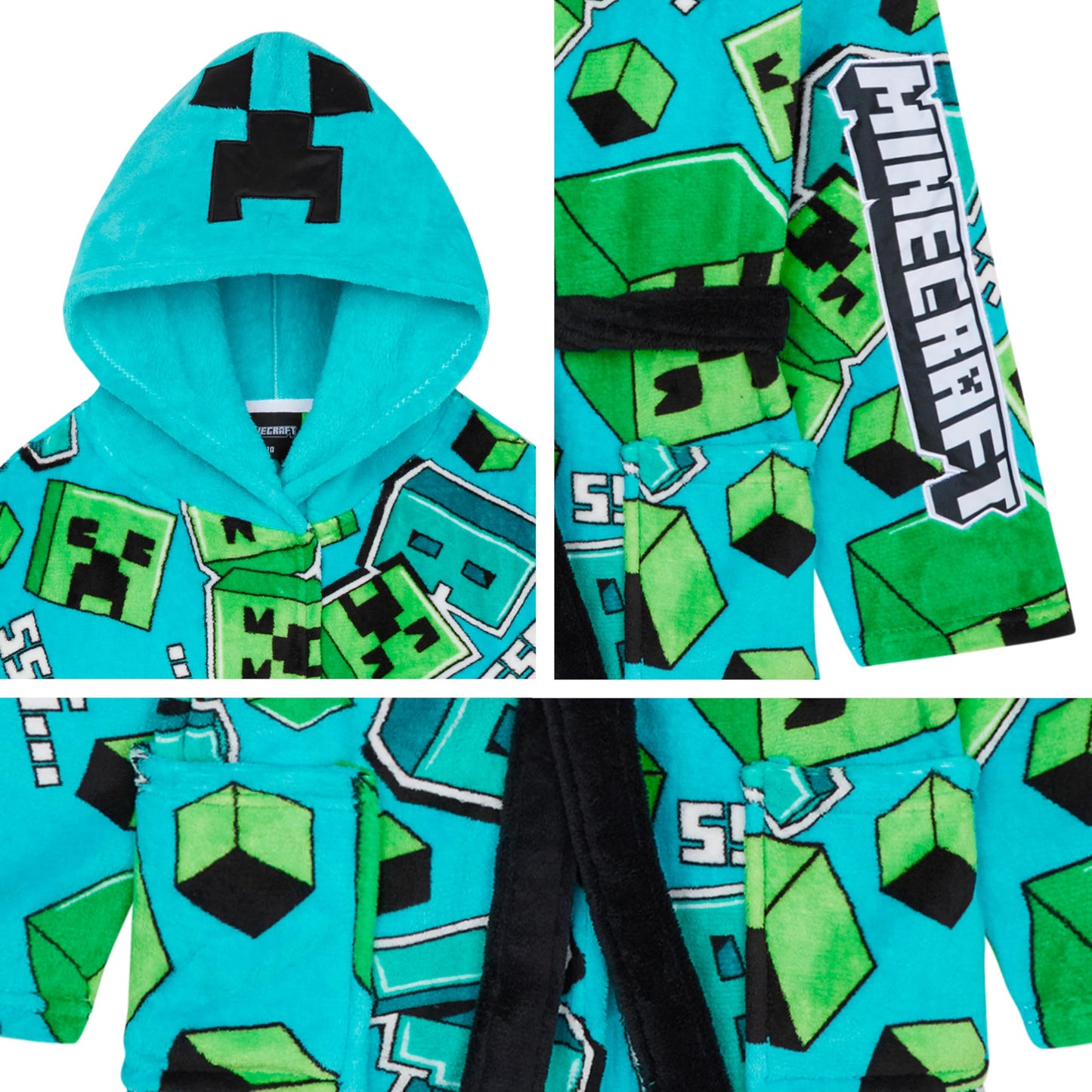 Get Trend Minecraft Dressing Gown Boys & Teens, Fleece Hooded Bathrobe, Creeper Loungewear Nightwear, Gamer Gifts for Boys (7-8 Years, Blue Minecraft)