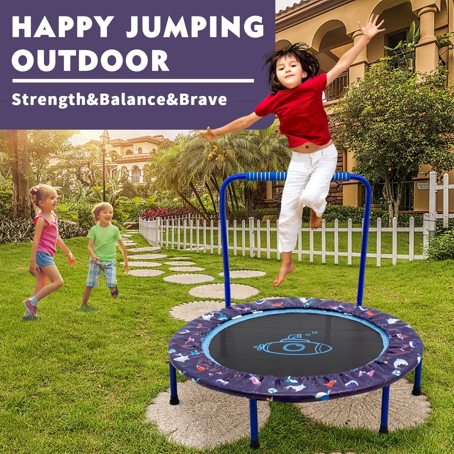 38'' Kids Trampoline with Foldable Bungee Rebounder and Safety Padded Cover Mini Trampoline for Indoor and Outdoor use (blue)