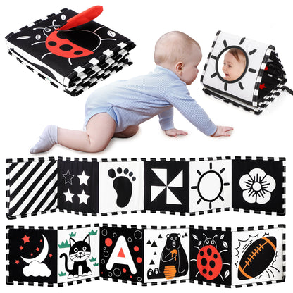 URMYWO black and white sensory baby toys, soft tummy time book for brain development, ideal for newborns 0-6 months.