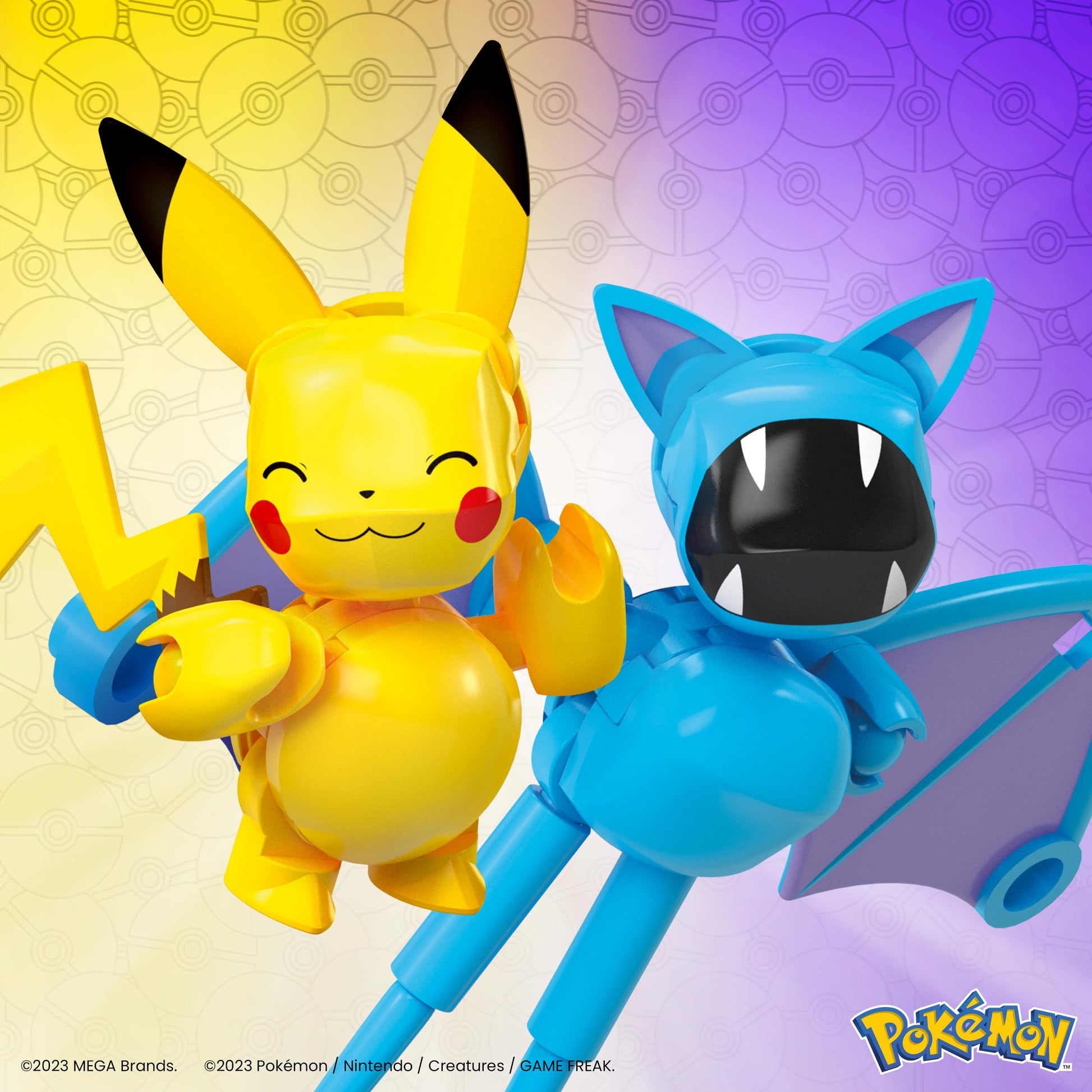 MEGA Pokémon building set featuring 40 pieces, Pikachu and Zubat figures, and a Poké Ball for creative play.