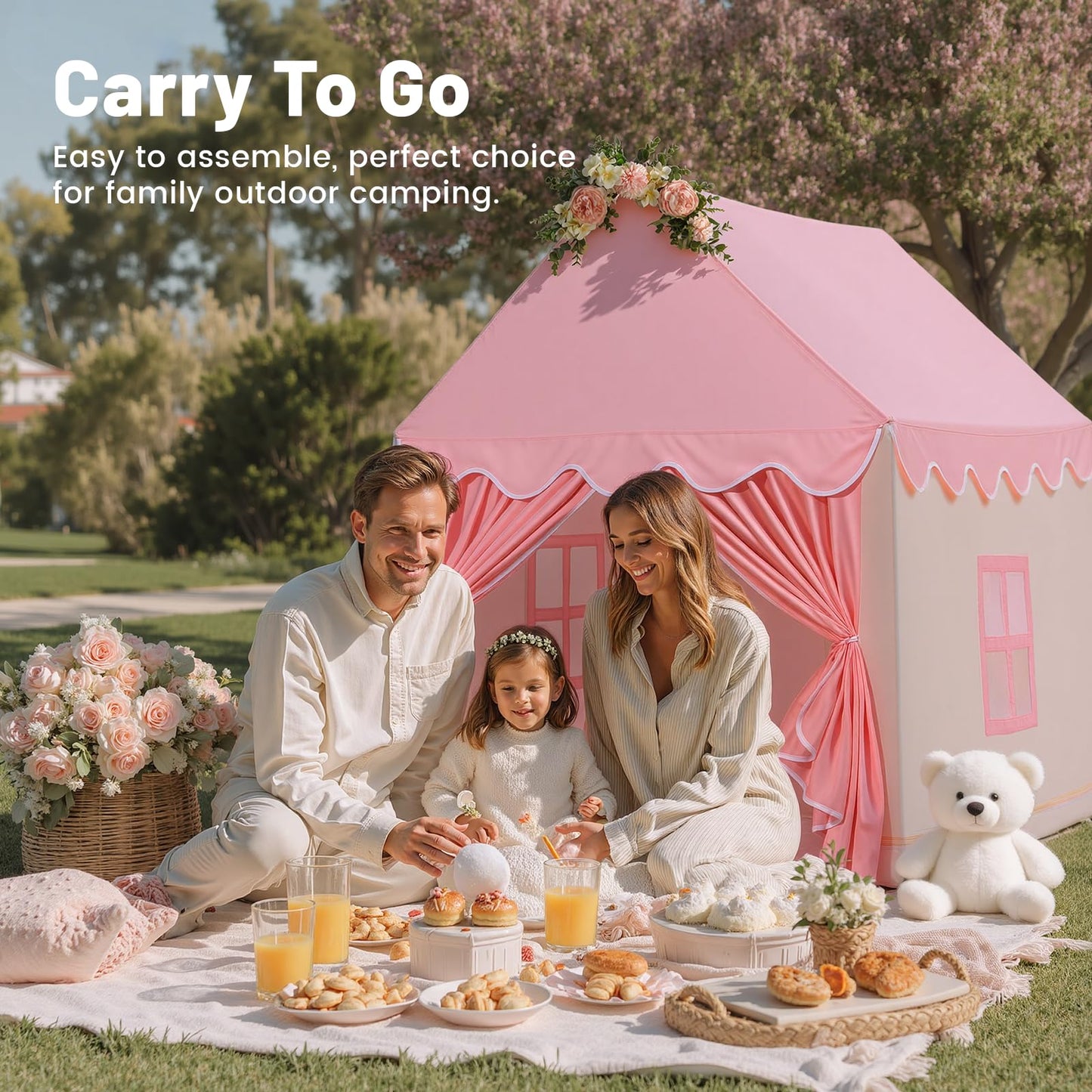 Pink Wilwolfer kids play tent with princess design, indoor playhouse for toddlers and girls, fun toy house for imaginative play