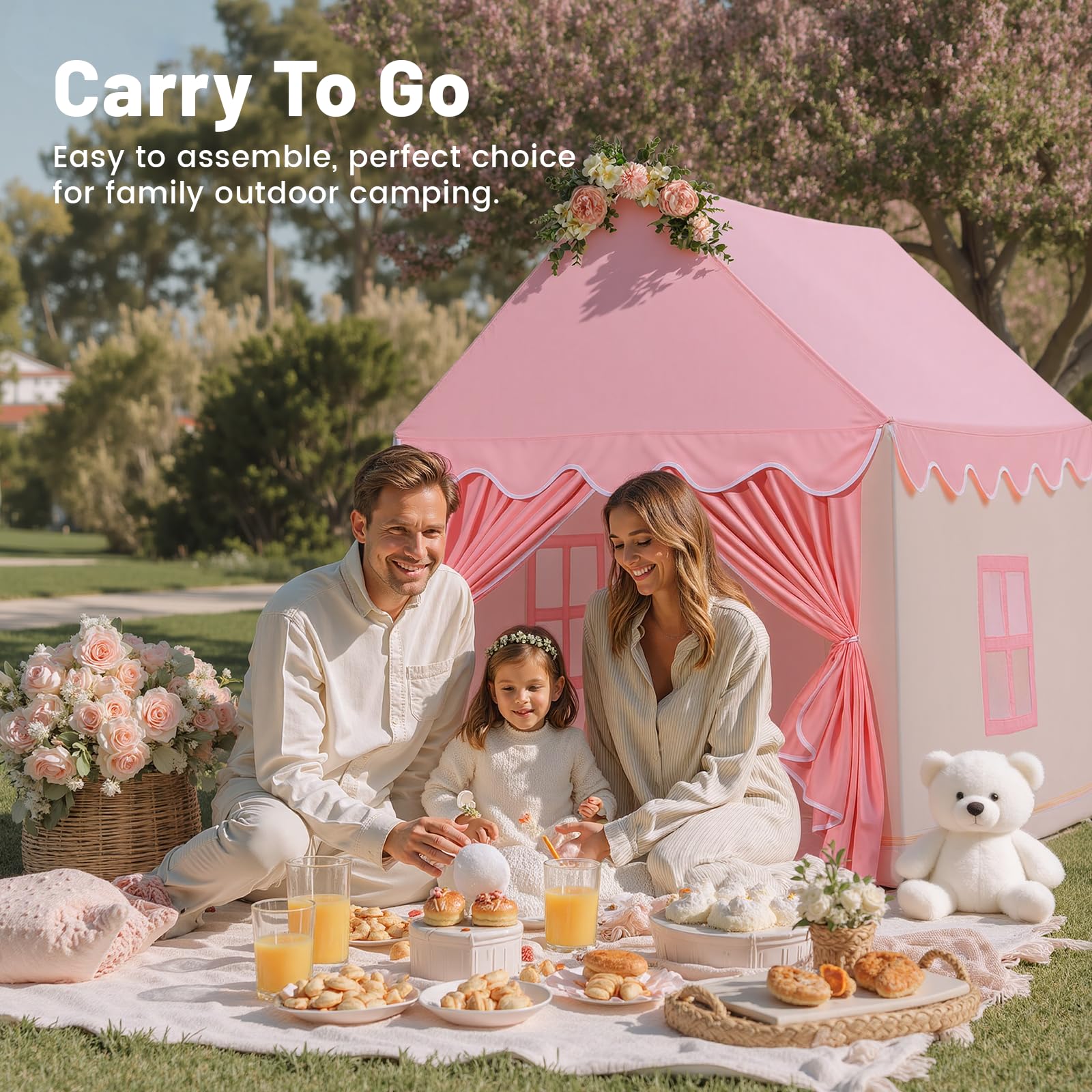 Pink Wilwolfer kids play tent with princess design, indoor playhouse for toddlers and girls, fun toy house for imaginative play