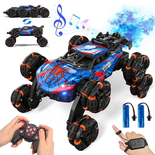 Sunrad Remote Control Cars,8WD Gesture Sensing RC Stunt Cars,2.4GHz RC Drift Car with LED Light,Music and Spray,RC Car Toys Gifts for Kids 3-12 Year Old Boys,Indoor Outdoor Toy Gifts for Kids